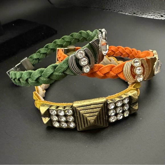 Lia Sophia Jewelry - Lia Sophia Yellow, Green, and Orange Leather Braided Bracelets Bundle